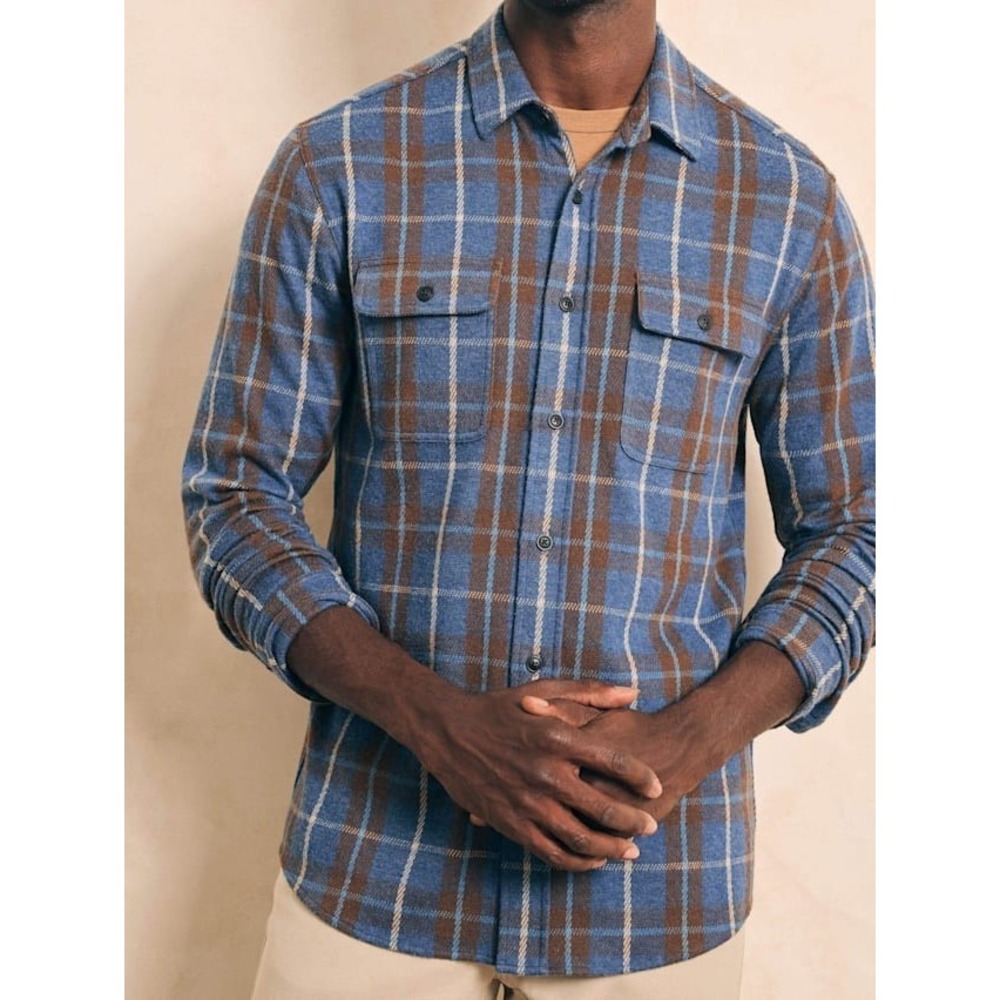 Faherty Brand The Legend Sweater Flannel Shirt Men's Medium Alpine Lake Plaid